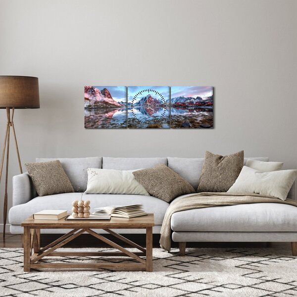 Obraz - Východ slnka nad Reine (s hodinami) (90x30 cm)