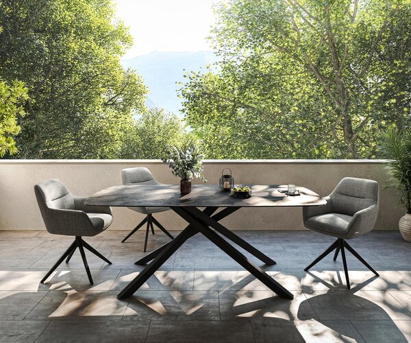 DELIFE Záhradný stôl Edge zaoblený 200x100 cm keramika Laminam® Noir Desir hnedá krížová podstava obdĺžnik čierna
