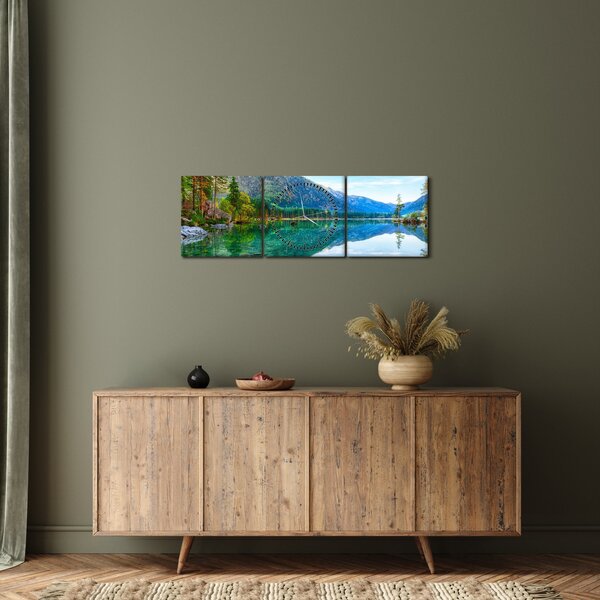 Obraz - Jazero Hintersee (s hodinami) (90x30 cm)