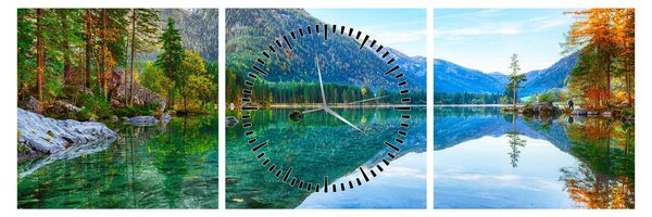 Obraz - Jazero Hintersee (s hodinami) (90x30 cm)