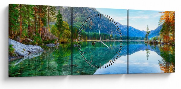 Obraz - Jazero Hintersee (s hodinami) (90x30 cm)
