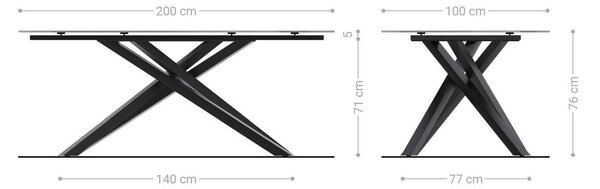 DELIFE Záhradný stôl Edge zaoblený 200x100 cm keramika Laminam® Noir Desir hnedá krížová podstava obdĺžnik čierna