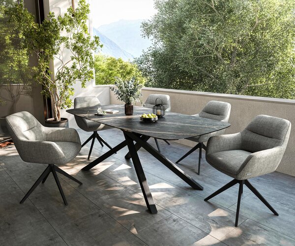 DELIFE Záhradný stôl Edge zaoblený 200x100 cm keramika Laminam® Noir Desir hnedá krížová podstava obdĺžnik čierna