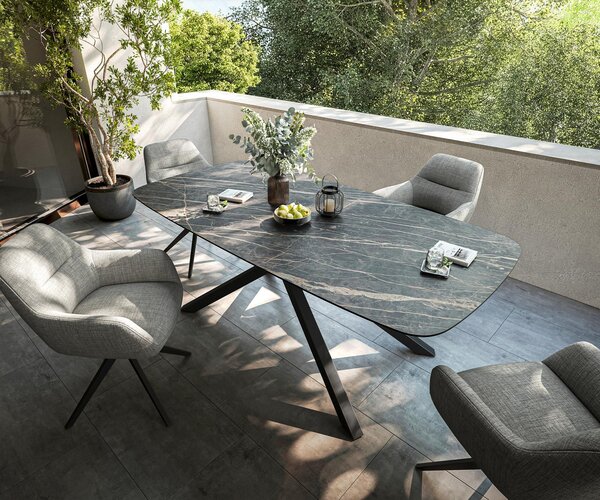 DELIFE Záhradný stôl Edge zaoblený 200x100 cm keramika Laminam® Noir Desir hnedá krížová podstava obdĺžnik čierna