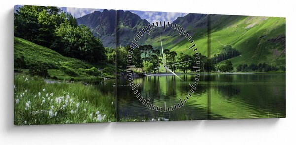 Obraz - Krajina s jazerom (s hodinami) (90x30 cm)