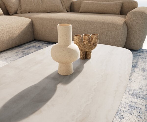 DELIFE Konferenčný stolík Edge zaoblený tvar 120×70 cm keramika onyx champagne Lumia akryl