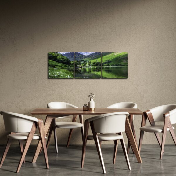 Obraz - Krajina s jazerom (s hodinami) (90x30 cm)