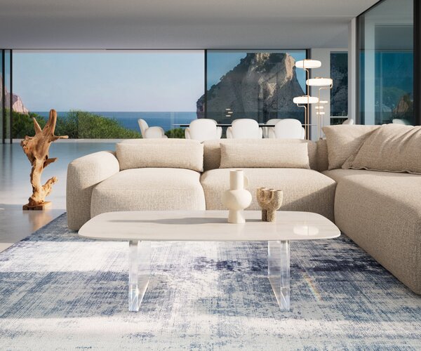DELIFE Konferenčný stolík Edge zaoblený tvar 120×70 cm keramika onyx champagne Lumia akryl