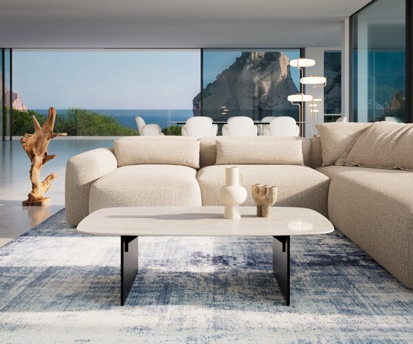 DELIFE Konferenčný stolík Edge zaoblený 120×70 cm keramika onyx šampanské salto kov čierna