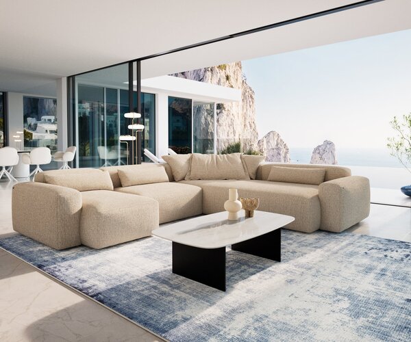 DELIFE Konferenčný stolík Edge zaoblený 120×70 cm keramika onyx šampanské salto kov čierna