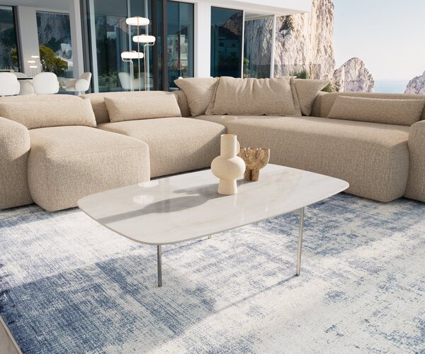 DELIFE Konferenčný stolík Edge zaoblený 120×70 cm keramika onyx šampanské Trive nerezová oceľ kefovaná