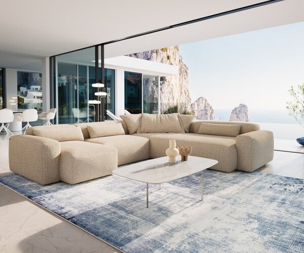 DELIFE Konferenčný stolík Edge zaoblený 120×70 cm keramika onyx šampanské Trive nerezová oceľ kefovaná