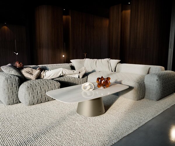DELIFE Konferenčný stolík Edge zaoblený tvar 140×80 cm keramika onyx šampanské Borna titánová farba efekt