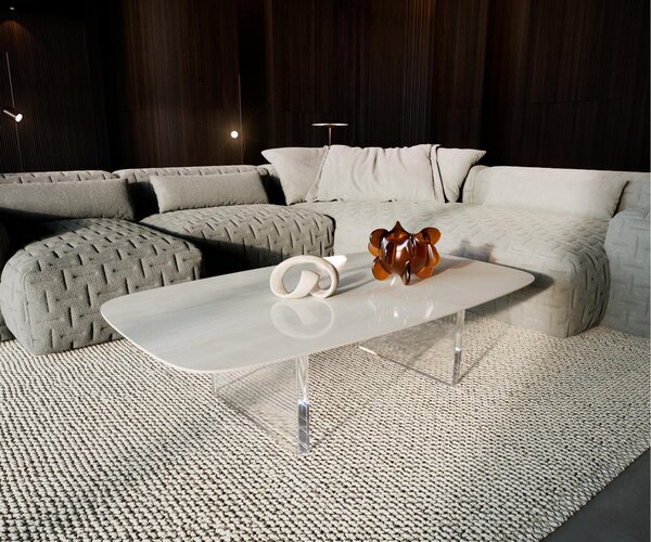 DELIFE Konferenčný stolík Edge zaoblený 140×80 cm keramika onyx champagne Lumia akryl