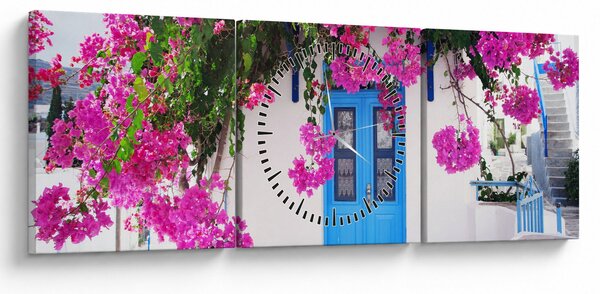 Obraz - Tradičný grécky dom (s hodinami) (90x30 cm)