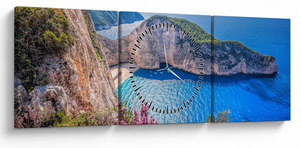 Obraz - Pláž Navagio, Grécko (s hodinami) (90x30 cm)