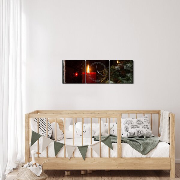 Obraz - Žiariaca vianočná sviečka (s hodinami) (90x30 cm)