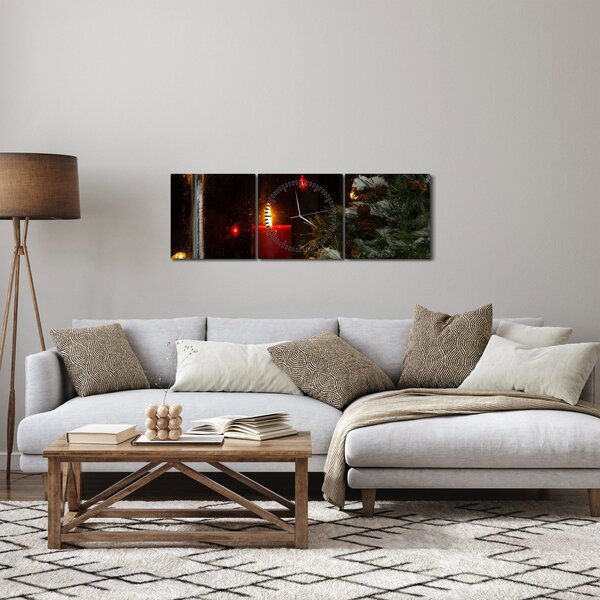 Obraz - Žiariaca vianočná sviečka (s hodinami) (90x30 cm)