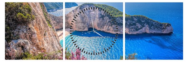 Obraz - Pláž Navagio, Grécko (s hodinami) (90x30 cm)