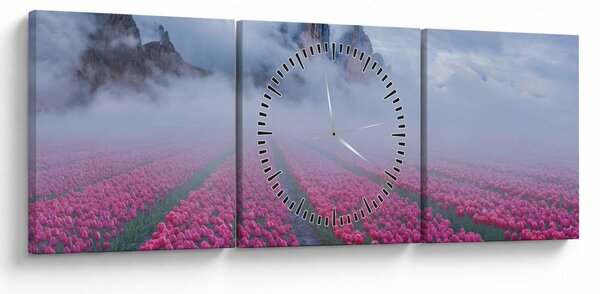 Obraz - Krajina s tulipánovými poľami (s hodinami) (90x30 cm)