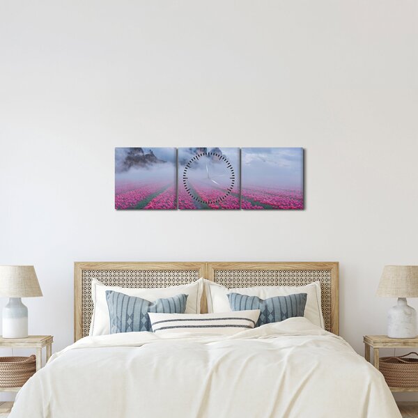 Obraz - Krajina s tulipánovými poľami (s hodinami) (90x30 cm)