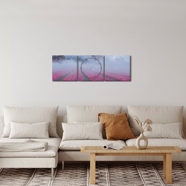 Obraz - Krajina s tulipánovými poľami (s hodinami) (90x30 cm)