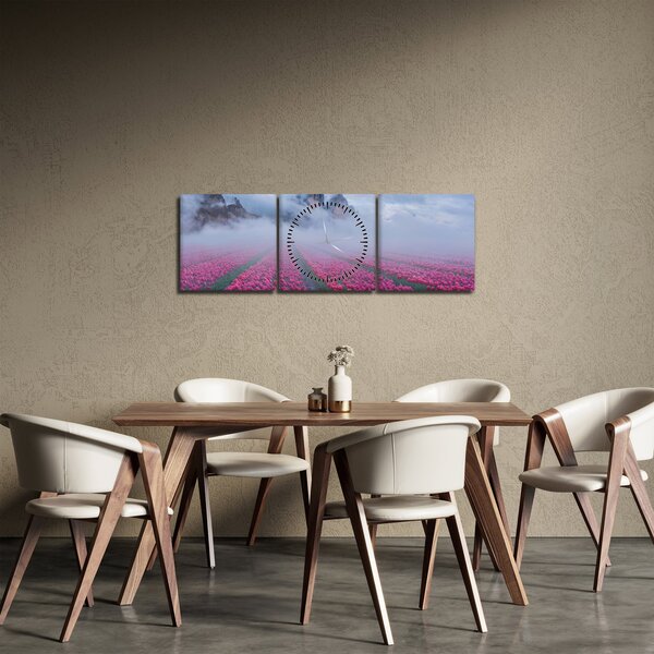 Obraz - Krajina s tulipánovými poľami (s hodinami) (90x30 cm)