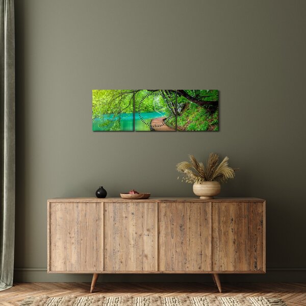 Obraz - Plitvické jazerá (s hodinami) (90x30 cm)