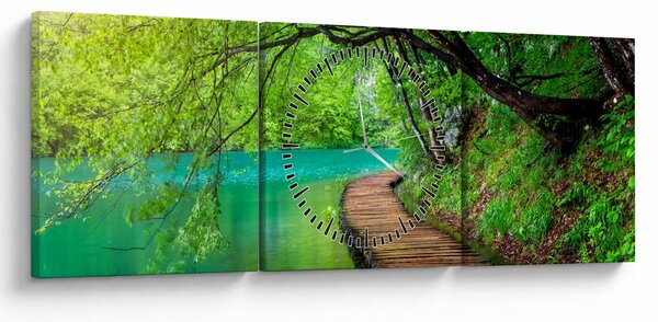Obraz - Plitvické jazerá (s hodinami) (90x30 cm)