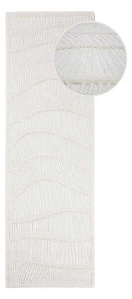 Biely ručne tkaný behúň s prímesou vlny 80x230 cm Sculptured Wave – Flair Rugs