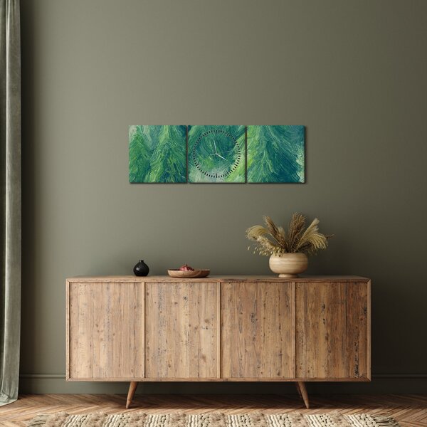 Obraz - Maľované ihličnany (s hodinami) (90x30 cm)