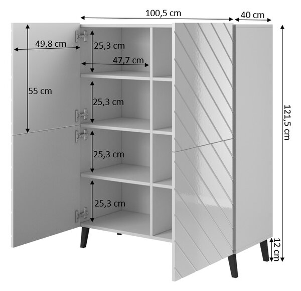 KOMODA DIOS BIELY LESK NA NOŽIČKÁCH 100 cm