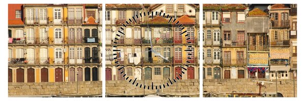 Obraz - Nábrežná štvrť, Portugalsko (s hodinami) (90x30 cm)