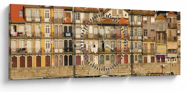 Obraz - Nábrežná štvrť, Portugalsko (s hodinami) (90x30 cm)