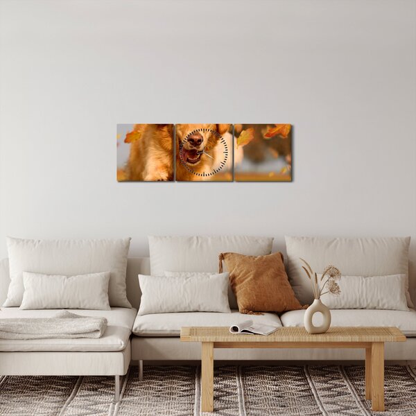 Obraz - Zlatý retriever (s hodinami) (90x30 cm)
