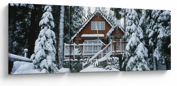 Obraz - Drevená chata (s hodinami) (90x30 cm)