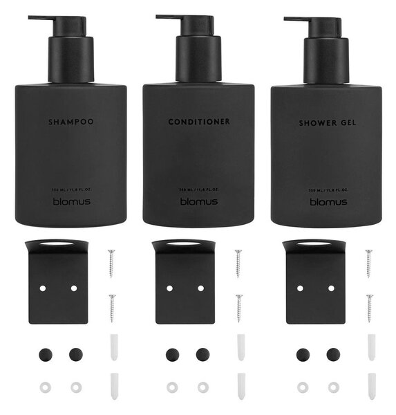 Čierne nástenné sklenené dávkovače mydla v súprave 3 ks 350 ml Kirei – Blomus