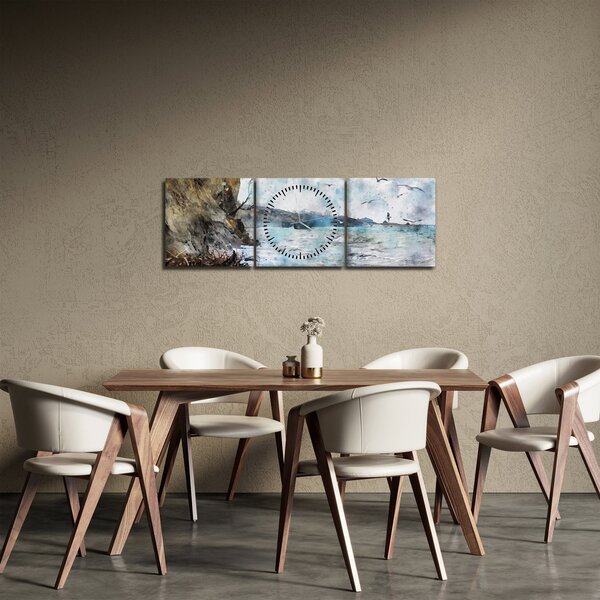 Obraz - Útes, akvarel (s hodinami) (90x30 cm)