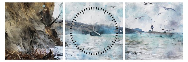 Obraz - Útes, akvarel (s hodinami) (90x30 cm)
