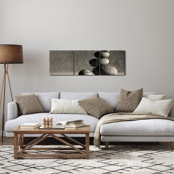 Obraz - Šedé kamene (s hodinami) (90x30 cm)