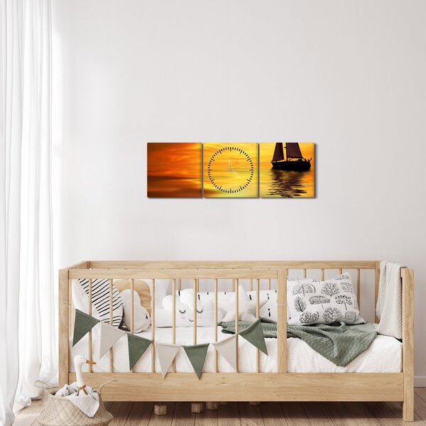 Obraz - Plachetnica pri západe slnka (s hodinami) (90x30 cm)
