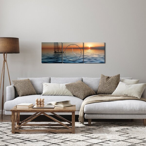 Obraz - Plachetnica na mori (s hodinami) (90x30 cm)
