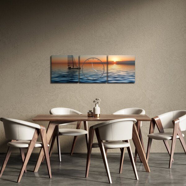 Obraz - Plachetnica na mori (s hodinami) (90x30 cm)