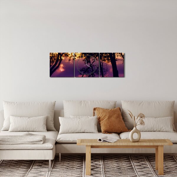 Obraz - Stromy pri západe slnka (s hodinami) (90x30 cm)