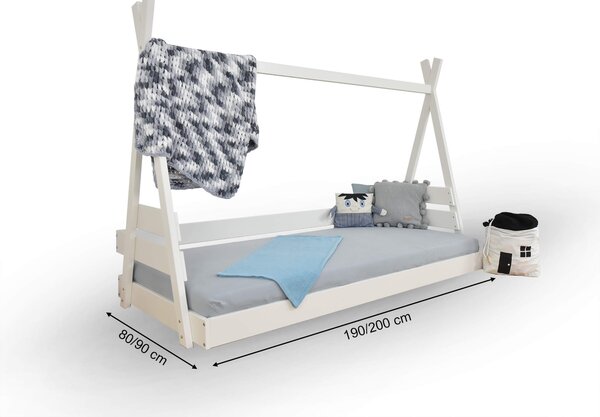 Drevená detská posteľ domček Teepee - 2 veľkosti - biela Rozmer: 90x200