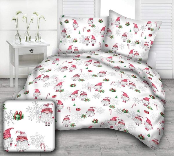 Vianočná posteľná obliečka Biely Škriatok 140x200/70x90 cm