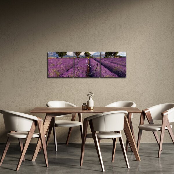 Obraz - Levanduľové pole a hory (s hodinami) (90x30 cm)