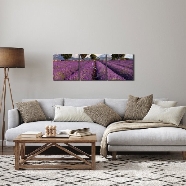 Obraz - Levanduľové pole a hory (s hodinami) (90x30 cm)