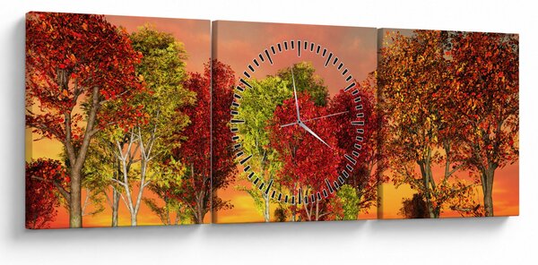 Obraz - Farebné stromy (s hodinami) (90x30 cm)