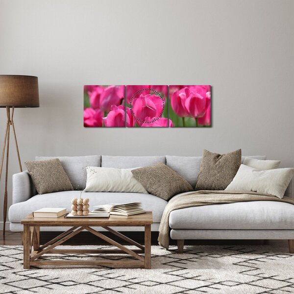 Obraz - Ružové tulipány (s hodinami) (90x30 cm)